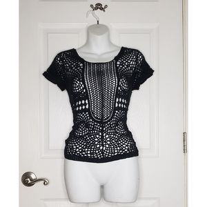 Knitted Lace Cover Up - Black